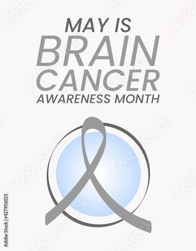 Brain cancer awareness month concept. Banner with text and grey ribbon.  Vector illustration. ..