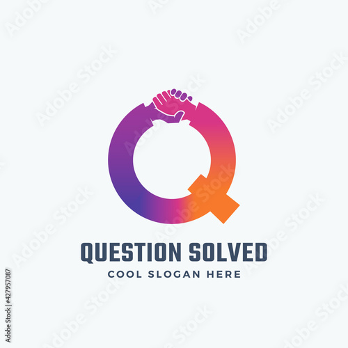 Question Solved Abstract Vector Sign, Symbol or Logo Template. Hand Shake Incorporated in Letter Q Concept. Isolated