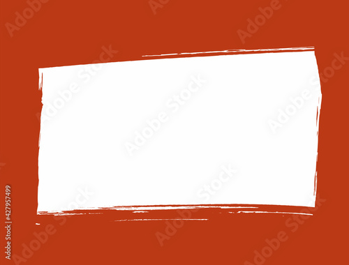 Rectangular white background with terracotta grunge frame. Sketch, paint, watercolor. Vector illustration.