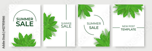 Summer sale vector illustration with green floral and leave in paper cut style for mobile and social media banner  poster  shopping ads  marketing material