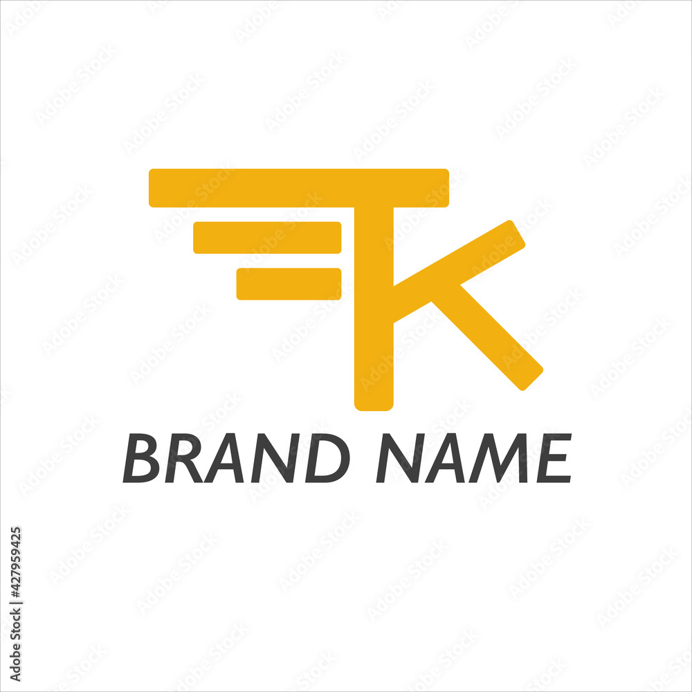 yellow initials TK with an abstract wing made of stripes, the effect of speed yellow initials TK with an abstract wing made of stripes, the effect of speed
