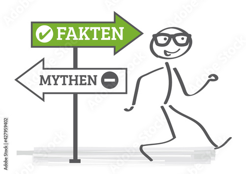 Fakten und Mythen - Wegweiser mit Text