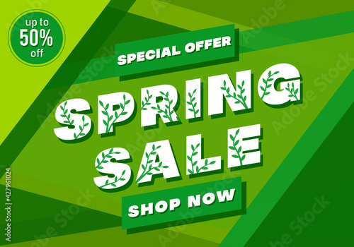 Spring green sale, Super big finale special offer, square banner nature background. Abstract discount design template eco bio sale layout poster. Mega sale vector illustration. Promotion modern flyer.