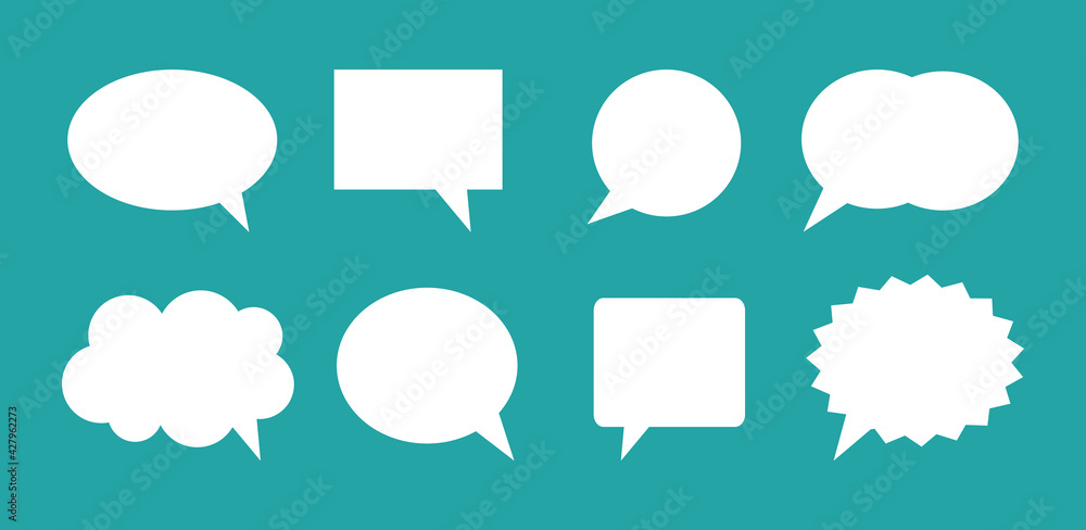 Speech bubbles set. White speech clouds on blue background. Speech bubbles set. White speech clouds on blue background.