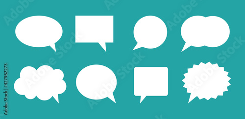 Speech bubbles set. White speech clouds on blue background.
