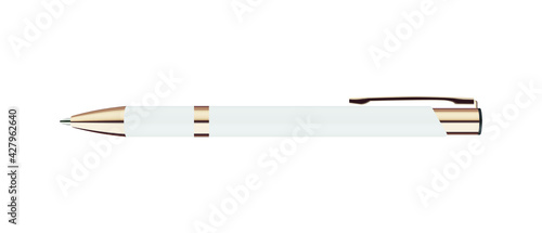 white ballpoint pen mockup isolated on white background. realistic vector illustration