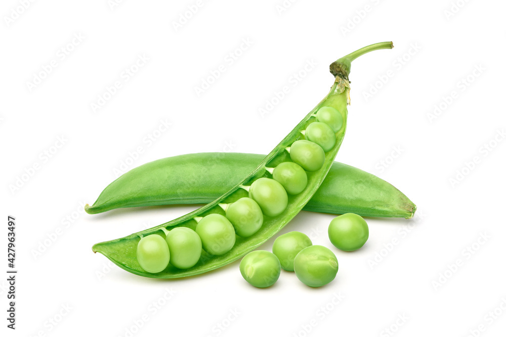 Fresh green peas with pods isolated on white background. Fresh green peas with pods isolated on white background.