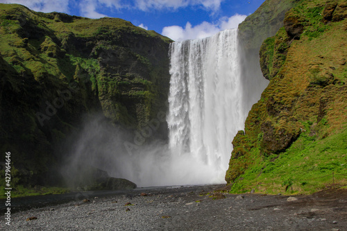The mighty Sk  gafoss is a waterfall on the Sk  g   river in the south of Iceland