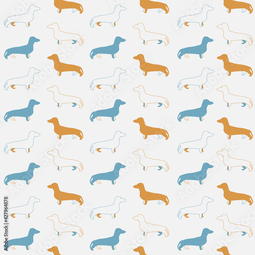 Fototapeta Naklejka Na Ścianę i Meble -  Seamless Dachshund dog pattern, cute dog pattern