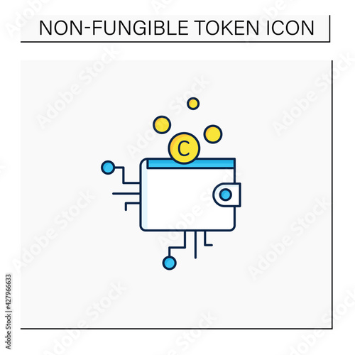 Cryptocurrency wallet color icon.Physical medium, program. Private access for cryptocurrency transactions. Digital money collection.Digitalization concept. Isolated vector illustration