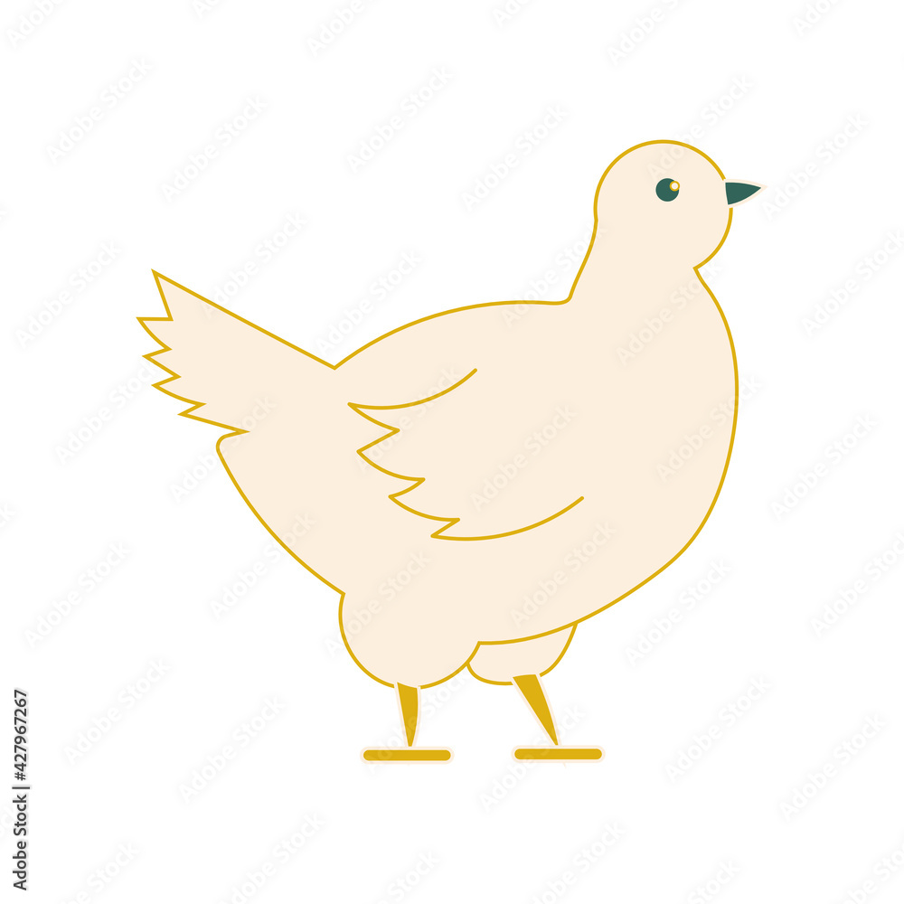 Chicken, hen in trendy colors isolated on white. Chicken meat production, poultry farming. Poultry farm, animal husbandry. Cute kawaii bird for printing on pillows, clothes, websites. Vector graphics. Chicken, hen in trendy colors isolated on white. Chicken meat production, poultry farming. Poultry farm, animal husbandry. Cute kawaii bird for printing on pillows, clothes, websites. Vector graphics.