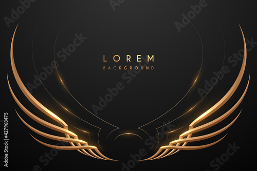 Abstract gold wings on black background