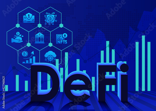 DeFi - decentralized finance, text silhouette