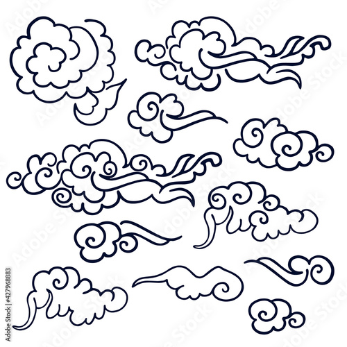 The clouds - black and white art, object isolated, different template for design. Traditional asian auspicious symbols. Vector set .