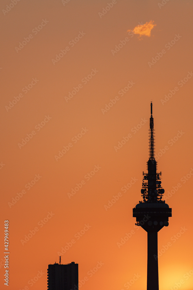 Skyline of Madrid during the sunset