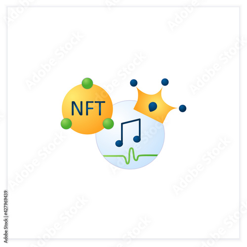 Work ownership flat icon. Music. Copyright.Control intellectual property in creative environment. 3d vector illustration