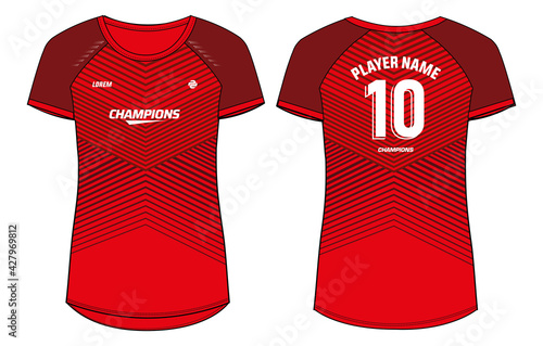 Women Sports Jersey t-shirt design concept Illustration, Raglan round Neck t shirt for girls and Ladies Volleyball jersey, Football, badminton, Soccer, netball and tennis, Sport uniform kit for sports