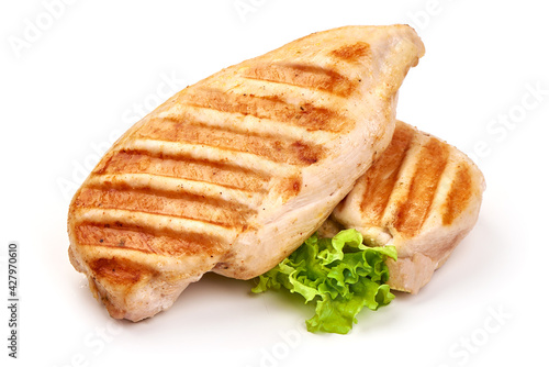 Roasted chicken breast, isolated on white background photo