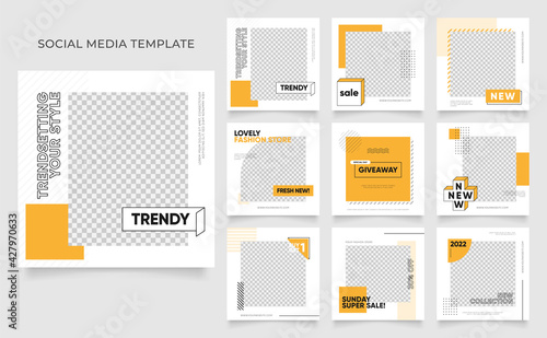 social media template banner blog fashion sale promotion. fully editable instagram and facebook square post frame puzzle organic sale poster. fresh yellow element shape vector background
