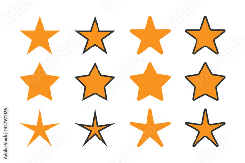 Set Of Star Icons. Yellow Stars Decoration isolated on White Background. Flat Vector Illustration Design Template Elements.