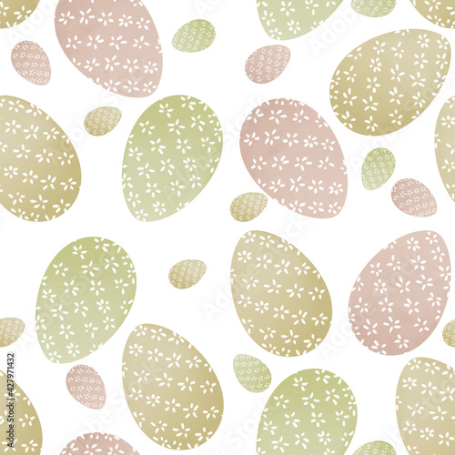 Pattern on a white background from Easter eggs. Easter themed background for wrapping paper and textiles.