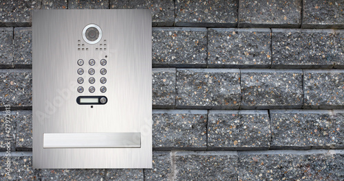 Photography Video intercom in the entry of a house. Copy Space