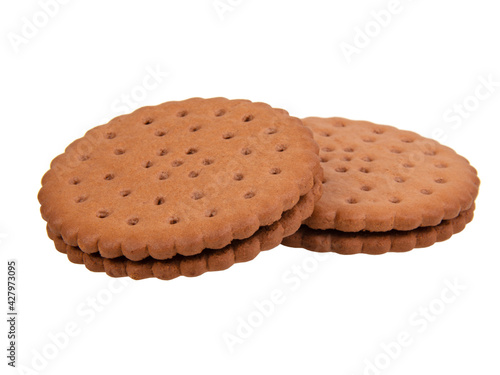 Brown sandwich cookies isolated on the white background