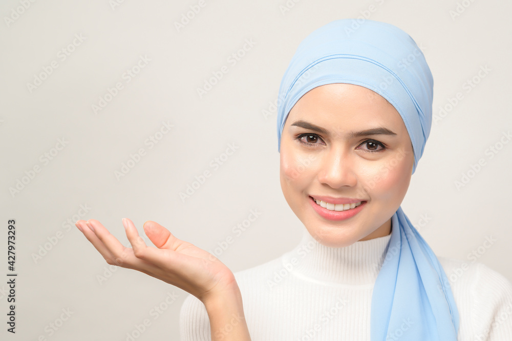 close up of young beautiful muslim woman with hijab isolated on white background studio, muslim beauty skin care concept. close up of young beautiful muslim woman with hijab isolated on white background studio, muslim beauty skin care concept.