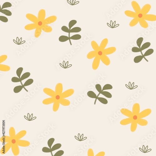 pattern with yellow flowers and leaves © Yuliia