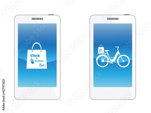 Click & collect, achat en ligne à emporter via téléphone mobile photo