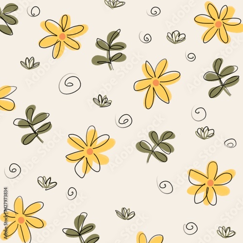 pattern with yellow flowers and leaves © Yuliia