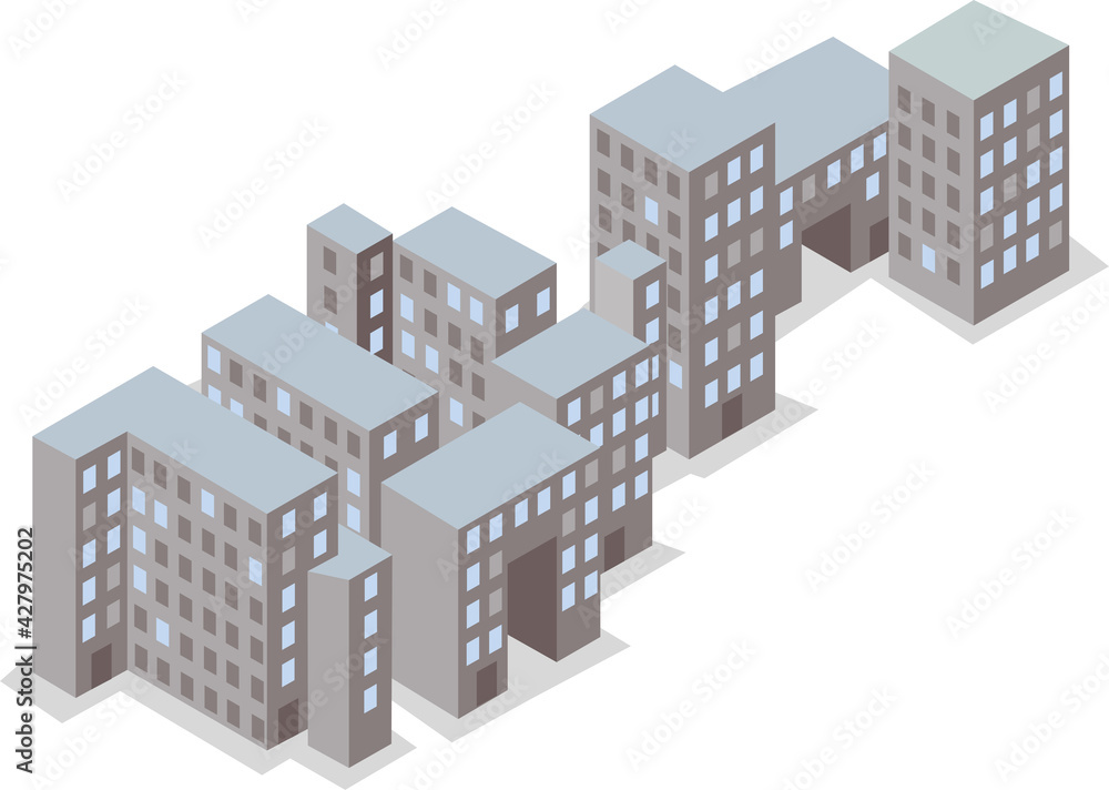 Isolated vector block of multi-storey buildings on the white background