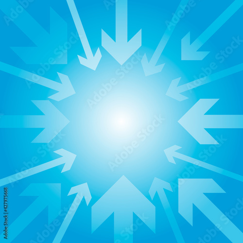 A large group of arrows pointing towards the center. Target designation. Show main object or target. Banner template