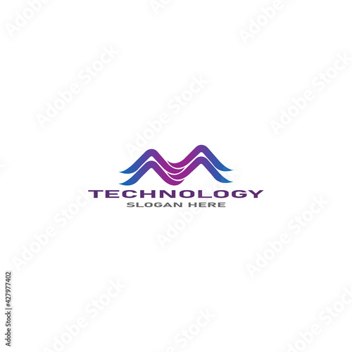 simple Wave logo design modern technology gradient template