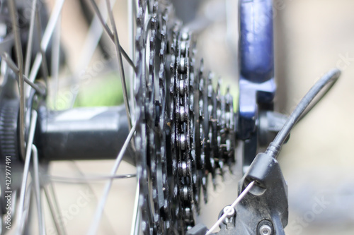 bicycle parts cassette and chain closeup 