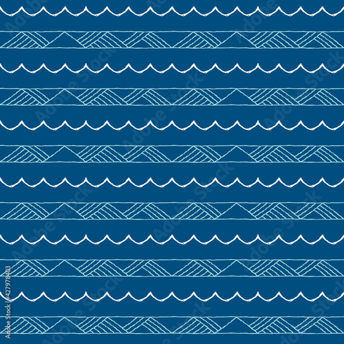 Seamless pattern with geometric elements in tribal style. Prehistoric drawings. Outline.