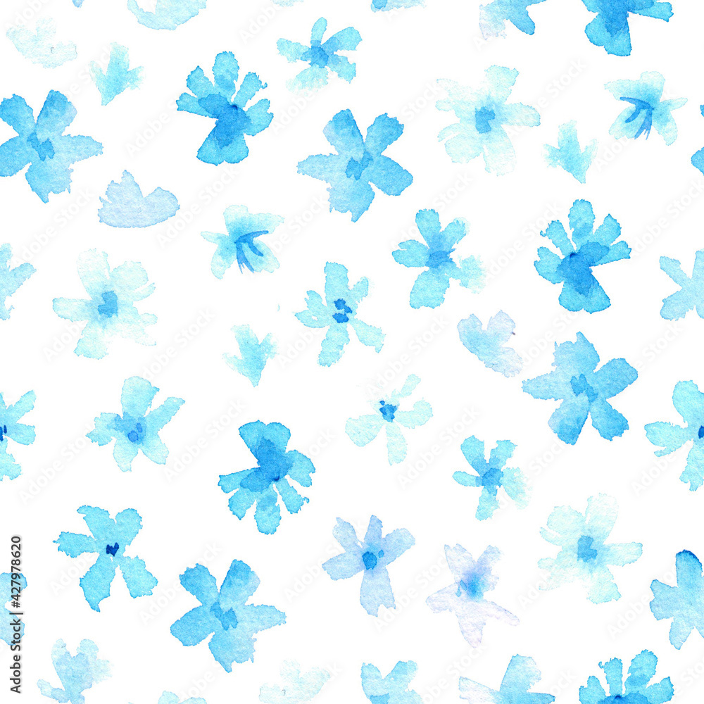 Pattern of flowers and grasses painted with watercolors on white background. Green leaves and flowers on a white background. Pattern of flowers and grasses painted with watercolors on white background. Green leaves and flowers on a white background.