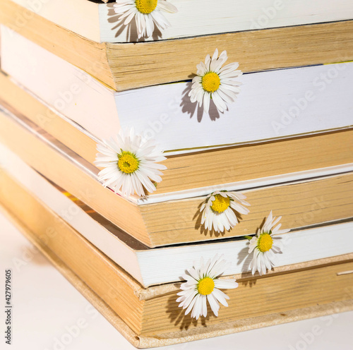 libri con fiori come ferma pagine