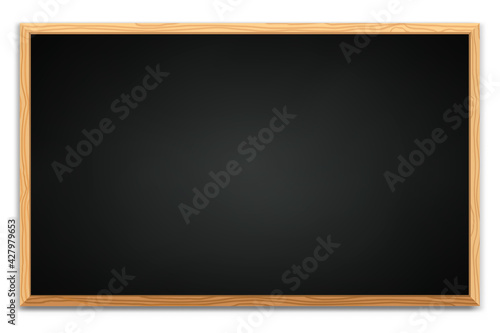 blank black chalkboard background and wooden frame. vector illustration..