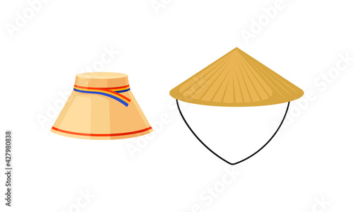 Various National Headdress with Conical Vietnamese Hat Vector Set