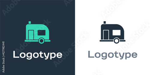 Logotype Rv Camping trailer icon isolated on white background. Travel mobile home, caravan, home camper for travel. Logo design template element. Vector Illustration
