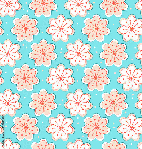 Seamless floral pattern of flowers with petals and stamens. Vector illustration for wallpaper  textile  background in pink pastel colors.