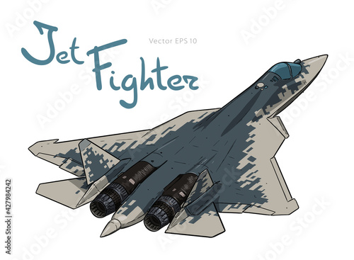 Modern Russian jet fighter aircraft. Vector draw