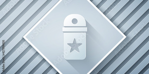 Paper cut Chevron icon isolated on grey background. Military badge sign. Paper art style. Vector