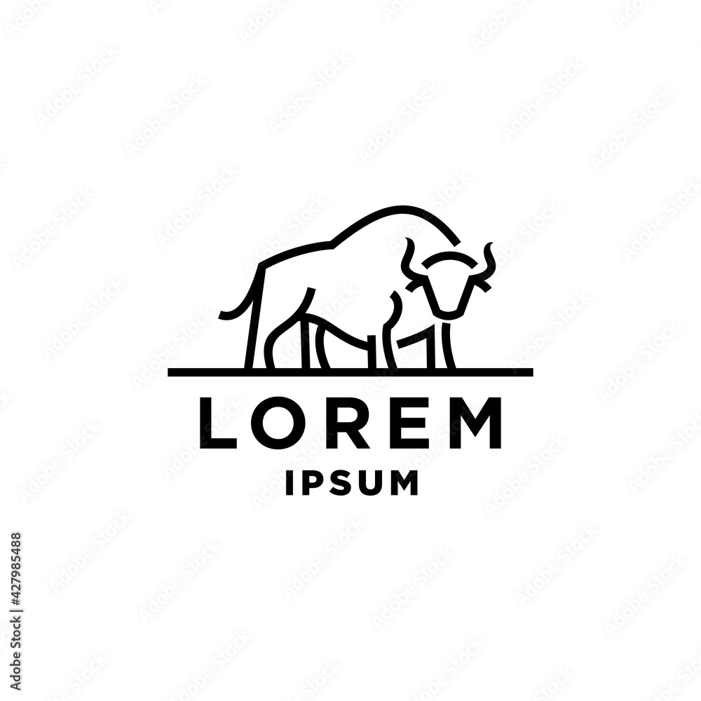 buffalo bull or bison logo icon in trendy linear line outline style 