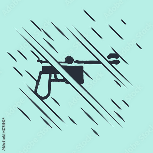 Black Mauser gun icon isolated on green background. Mauser C96 is a semi-automatic pistol. Glitch style. Vector