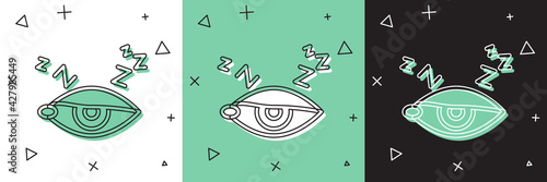 Set Insomnia icon isolated on white and green, black background. Sleep disorder with capillaries and pupils. Fatigue and stress. Vector