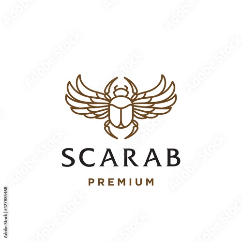egytian Scarab beetle with wings Vector illustration logo, personifying the god Khepri. Symbol of the ancient Egyptians