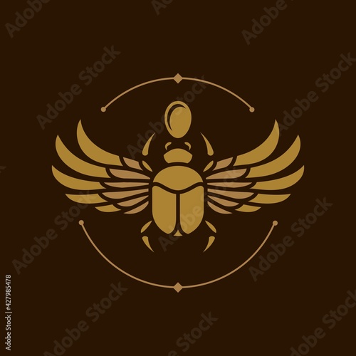 egytian Scarab beetle with wings Vector illustration logo, personifying the god Khepri. Symbol of the ancient Egyptians