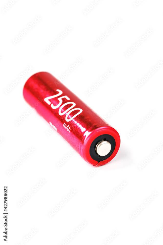 Red AA battery inscription 2500 on a white background. Red AA battery inscription 2500 on a white background.